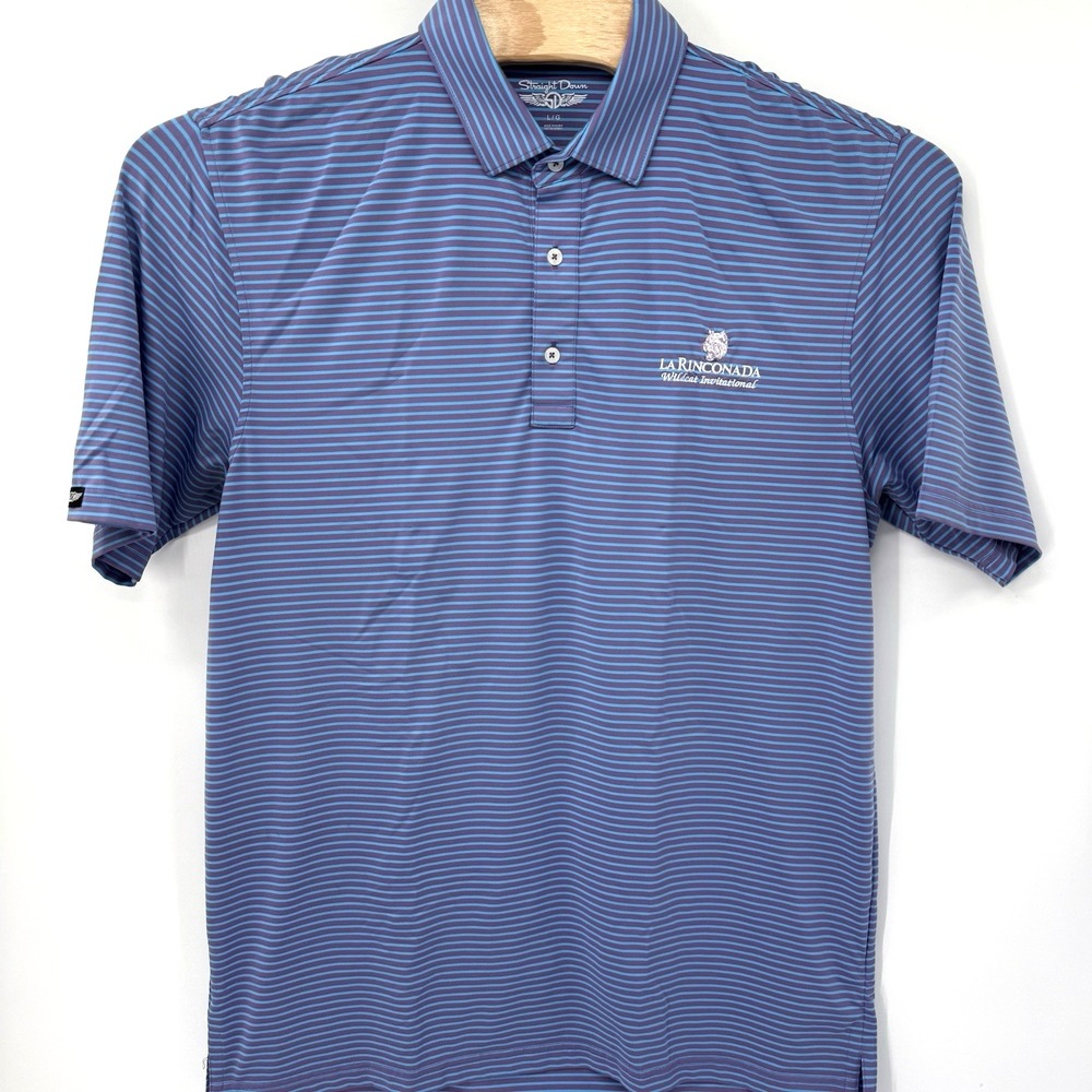 Straight Down Polo Mens L Blue Striped La Rinconada Wildcat Invitational Golf
